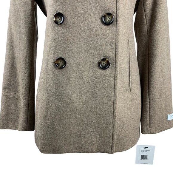 Calvin Klein Women's Pea Coat Size 4 Camel Wool Cashmere Blend Double Breasted - Picture 4 of 14